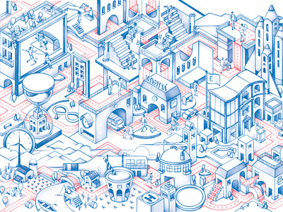 Eticittà map bank branding buildings city city branding city life city map future illustrated branding illustration ipad pro isometric map people procreate sail ho studio sho studio sketch