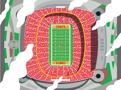 Arrowhead Stadium afc birds eye chiefs drone illustration illustrator kansas city kc kcmo missouri nfl retro sports stadium super bowl throwback