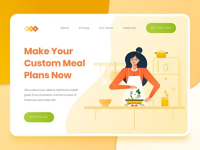 Food Startup Landing Page 1 2d breakfast business cooking diet finance fintech flat food food app illustration landing page meal planner salad startup technology ui ux vector web design