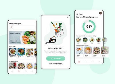 Cooking motivation app with recipes app application cook cooking flat food food illustration healthy kitchen mobile mobile app motivation recipe ui ui design ux