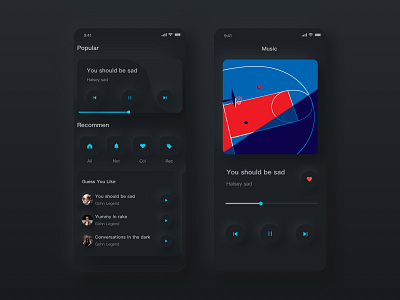 Dark Mode Music app sketch ui