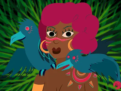 Girl with crows 2d 2d art adobe ilustrator art character colorful crows design girl girl character illustration pink vector woman
