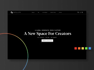 Satellite Landing Page app branding decentralized landing page minimal platform rainbow social media space typography web website