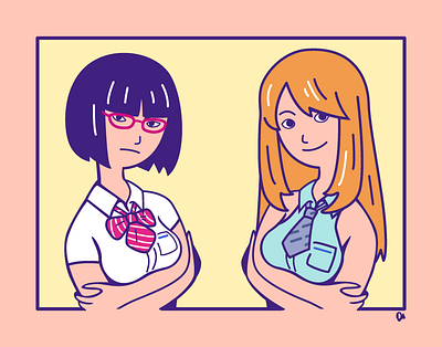 Two School Girls art beauty drawing girl illustration original original art original character personality school