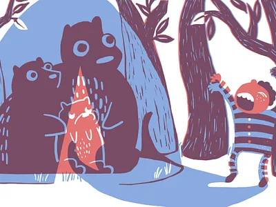 Humans < > Animals Series 3/3 bears boy camping digital illustration illustration photoshop roar screenprint tent