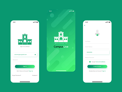 Campus Live App Screen Design app app design campusevent design event app event management gradient green logo los angeles uidesign uiux