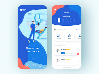 Dental App adobexd app appoinment colour dental dental care dentist app design doctor illustration pen tool teeth treatment ui ux vector