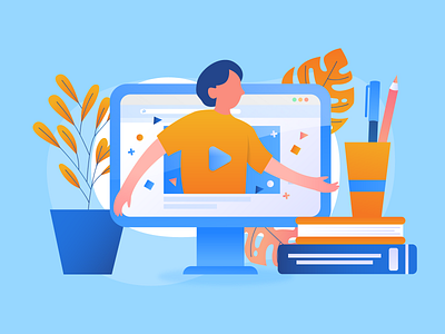Online Education 3 color colorful education electronic flat illustration internet knowledge learning online plataform study training vector web