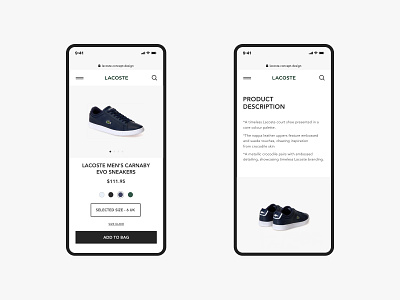 Lacoste - Product page add app azerbaijan bag baku cart clothing design lacoste minimal mobile online online shop online store product shop store ui ux web