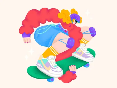 Skater girl character design color freehand drawing illustration nike procreate app skateboard skater girl sneakerhead sneakers street