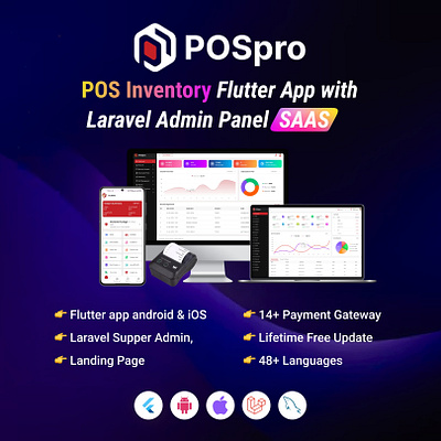 POS pro - POS Inventory Flutter App with Laravel Admin Panel SAA branding ecommerce flutter illustration pos salespro ui