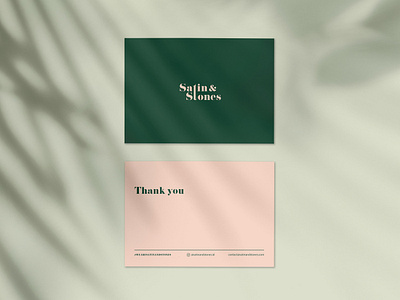 Satin & Stones Thank You Card brand identity branding card design digital illustration graphic design green green logo identity design illustration logo logomark minimalist pink pink logo thank you card