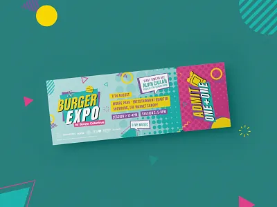 Burger Expo / Tickets & Banners 90s australia branding burger collective colorful concert festival food live music marketing print print design restaurants retro ticket ticket design vintage visual design visual identity