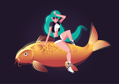 A Girl and A Koi fish adobe illustrator adventure adventures art character chill concept creative creative design drawing fish girl illustration relax vector woman woman illustration xara