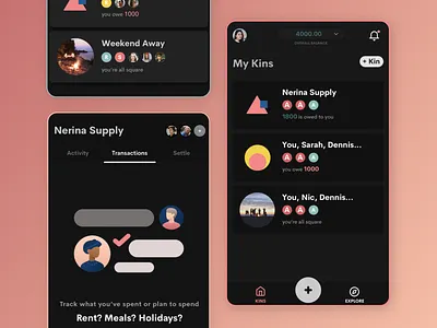Kin Expenses android dark dark mode expenses fab finance finance app financial fintech flat ios money shopping