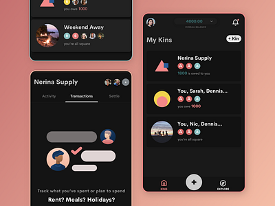 Kin Expenses android dark dark mode expenses fab finance finance app financial fintech flat ios money shopping