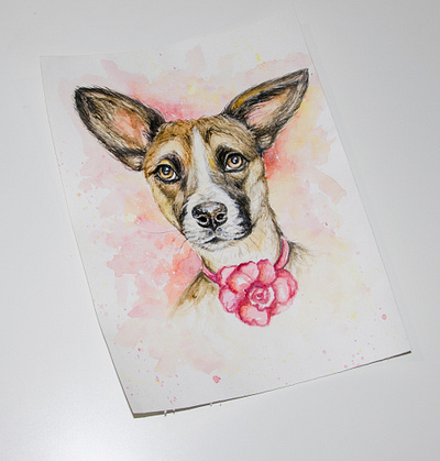 Dog, watercolor portrait art design dog fantasy hand painted handmade illustration paint painting