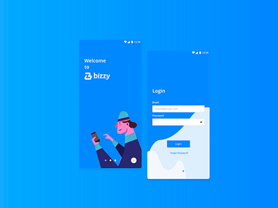 Bizzy Login App b2b bizzy design homepage landing page login on boarding onboarding ui ux vector