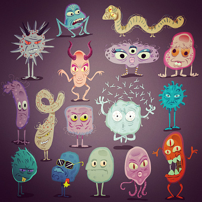 Micro-organismes cartoon cartoon character illustrator microbe vector