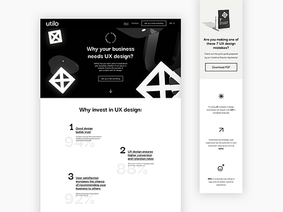 Landing page UX black and white design desktop landing page layout mobile sketchapp ui ui ux ux web website design