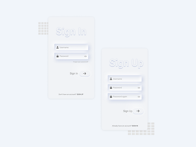 SignIn and SignUp: Soft UI Neumorphism screen app design design app gradient login login screen minimal mobile neumorphism screen shadow signin signup softui ui ui design uiux ux ux design