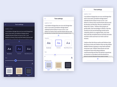 eReader Settings clean ui dailyui dark mode ereader mobile app product design reading app settings ui ux