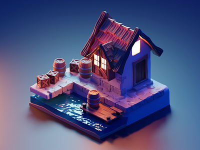 Waterfront 3d blender diorama environment environment art illustration isometric render village