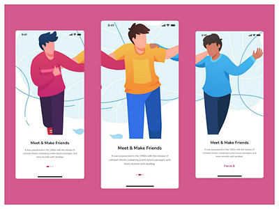 Walkthrough Screens - Social Media App 2020 color design friends ios ios app media mobile app onboarding social media ui uiux ux walkthrough walkthrough screens