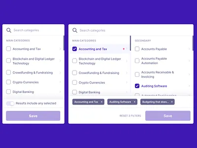 Fintechdb Filters categories database detail filtering fintech interaction startup ui ux