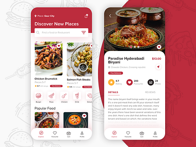 #7 Food Delivery App Landing and Dish detail screen concept app app design branding cart design favourite food app ios location mobile app mobile ui mobile ui design rating restuarant restuarant app ui ui design unique user interface ux