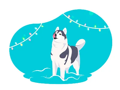 Husky dog illustration jan january licks lights snow tongue vector winter wreath
