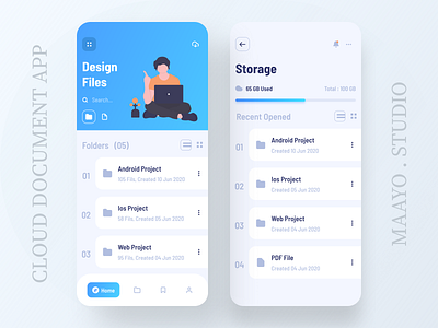 Cloud Document App app concept app ui design cloud documents drive file manager folder design gradient home screen illustrations ios app ios app design ios application modern ui storage ui ux