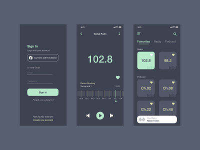 Radio & Podcast app 🎙 app app design dark design flat mobile mobile app music music app podcast podcast app podcasts podcasts app radio radio app sign in ui ui ux ui design ux