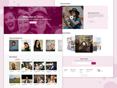 Landing Page for booking video from celebs celebrities homepage landing page talents ui ux video videos web design