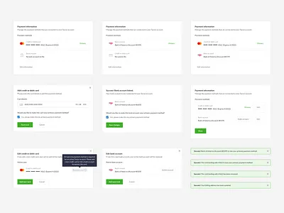 Billing Component States bank bank transfer billing credit credit card payment payments platform saas success toast toggle