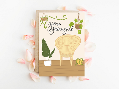 Plant Lady Card Mock Up art bohemian card chair design grow house plants illustration mock up plants