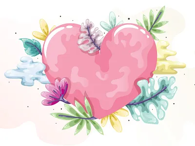 Heart art cartoon cute doodle flat flowers heart illustration logo love romantic shiny tropical vector