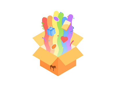 Rainbow Unboxing box cheerful colorful delivery flat gift isometric mule rainbow sticker unboxing