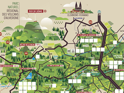 Carte Auvergne auvergne carte clermont ferrand gergovie hiking illustration map mountains nature puy de dôme puy de dôme randonnées tourism touristic map vector volcanoes volcans