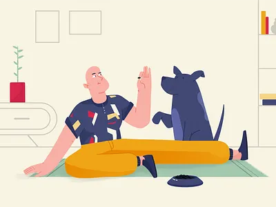 Bean head guy with doggo 2d character character art character creation design dog flat illustration vector