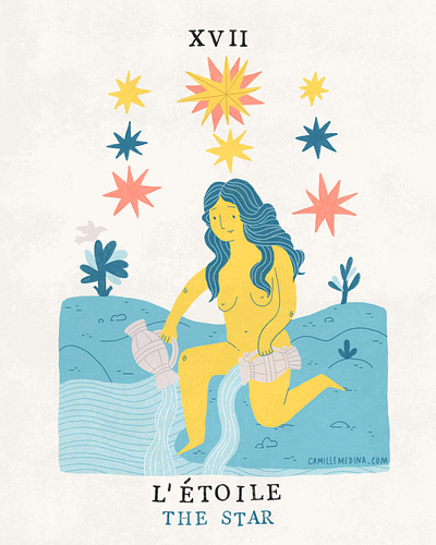 L'Etoile (The Star) aquarius digital illustration horoscope horoscope illustration illustration mystical illustration spot illustration tarot card the star woman illustration
