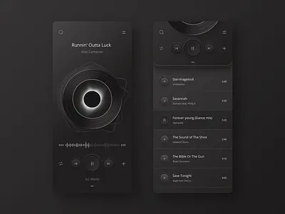 Player app UI Night version app concept design ios layout mobile neomorphism skeuomorph ui ux