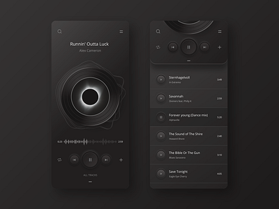 Player app UI Night version app concept design ios layout mobile neomorphism skeuomorph ui ux