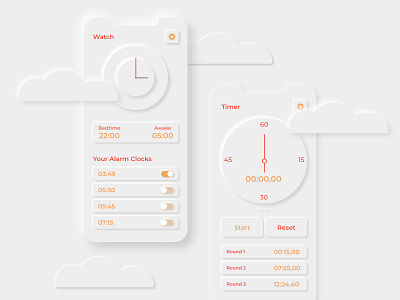 Time with some clouds app application application ui interface interfacedesign neuland neumorphic neumorphism screendesign skeumorphism skeuomorph timer timer app ui ui ux uidesign watch watch app