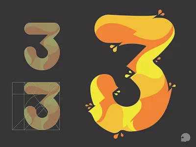Three branding cut design drips drops graphic graphicdesigner grid illustration layout lettering monochromatic number number lettering number typography orange three typography vector