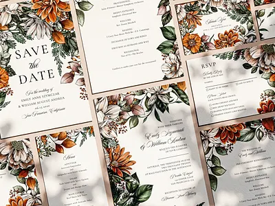 Wedding Invitation Suite botanical botanical illustration floral illustration pattern surface design wedding wedding invitation