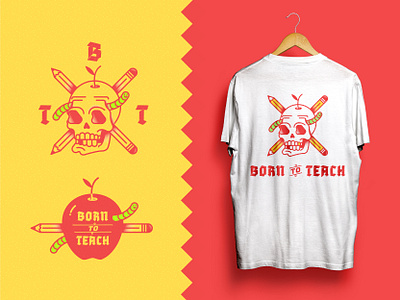 🍎 Born to Teach Tee 2020 apple badge crossbones design illustration jacksonville logo pencil red skull tattoo teacher vector worm yellow