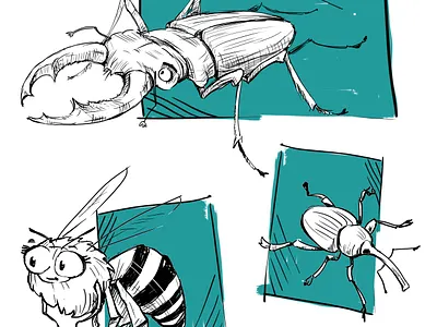 INSETCTA CREW animal art animal illustration bee blacknwhite bugs cartoonist cute illustration illustration art insects liner nature illustration science science illustration stag