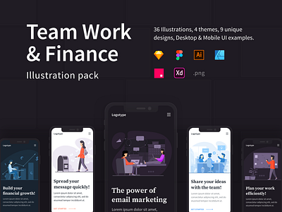 Team Work & Finance Illustration pack adobe xd clean color design figma finance illustration illustration pack illustrations illustrator kit landing page minimal mobile pack sketch team work vector