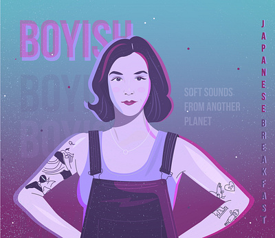 boyish album art album cover art band boyish design fanart girl illustration japanese breakfast jbrekkie michelle zauner music neon neon lights portrait stars texture vector